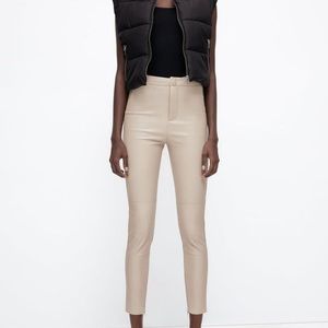 ZARA faux leather leggings (Sand)